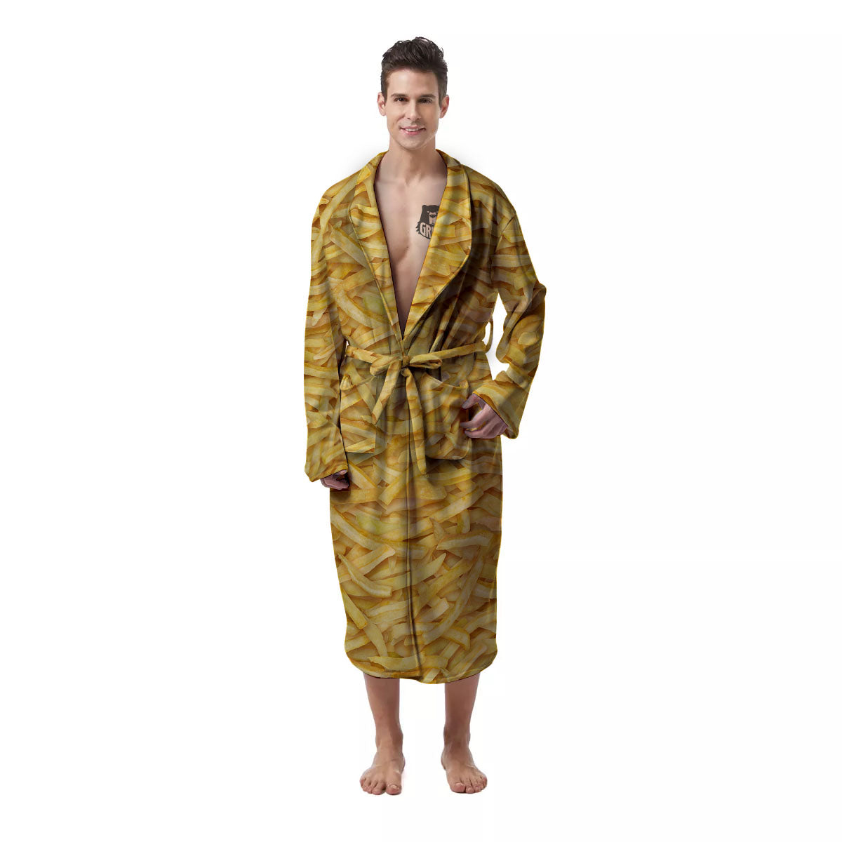 Texture French Fries Print Men's Robe-grizzshop
