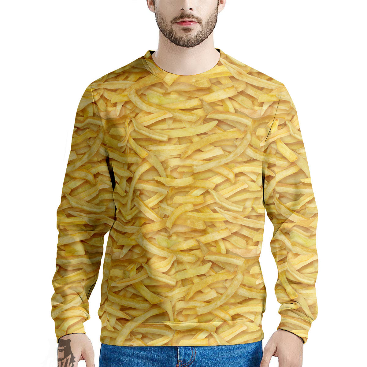 Texture French Fries Print Men's Sweatshirt-grizzshop