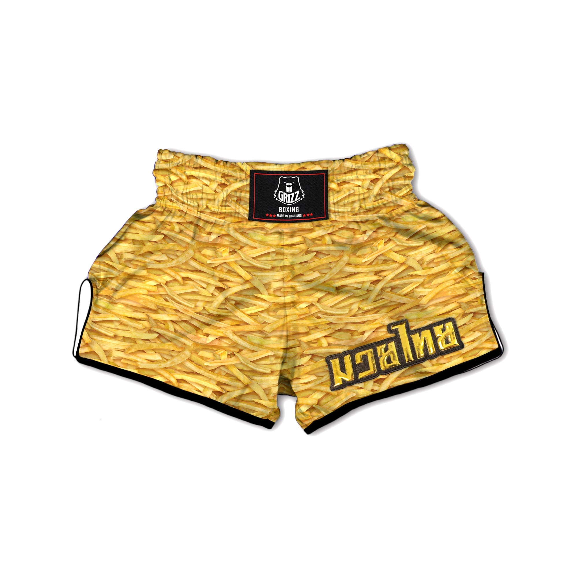 Texture French Fries Print Muay Thai Boxing Shorts-grizzshop