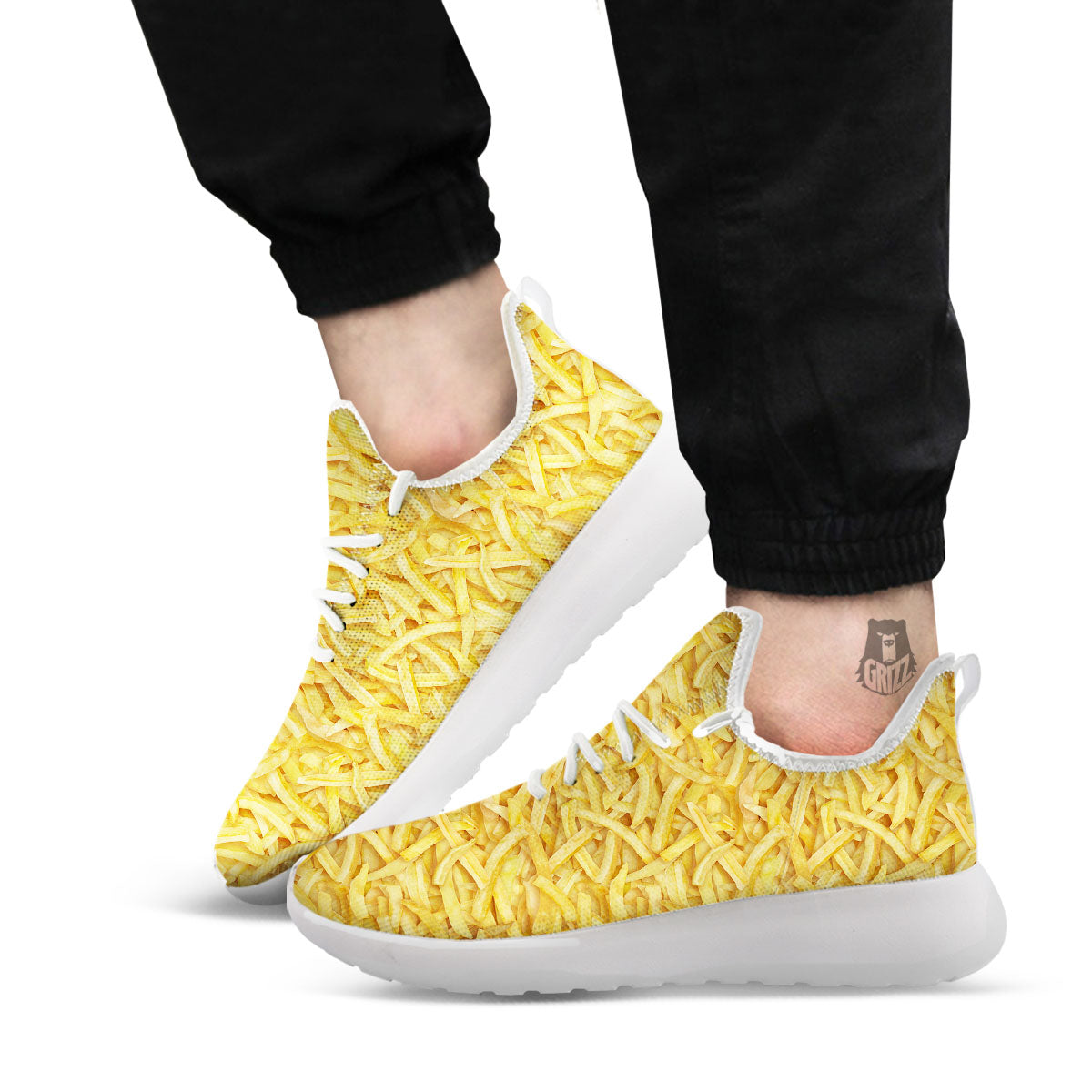 Texture French Fries Print White Athletic Shoes-grizzshop