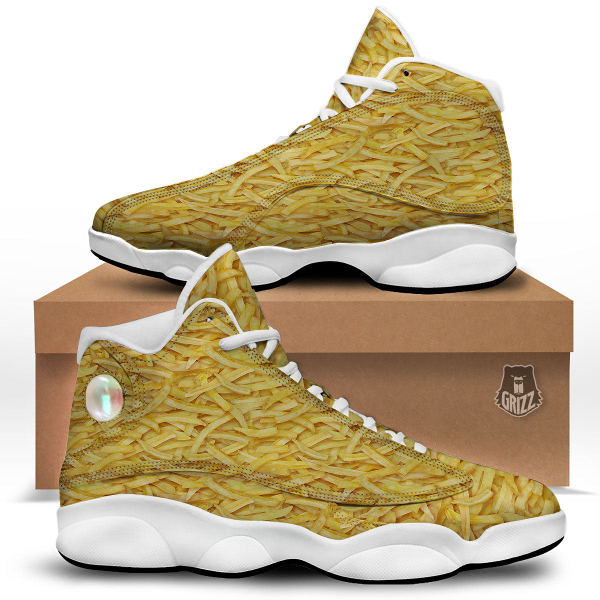 Texture French Fries Print White Basketball Shoes-grizzshop