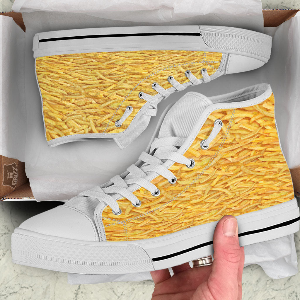 Texture French Fries Print White High Top Shoes-grizzshop