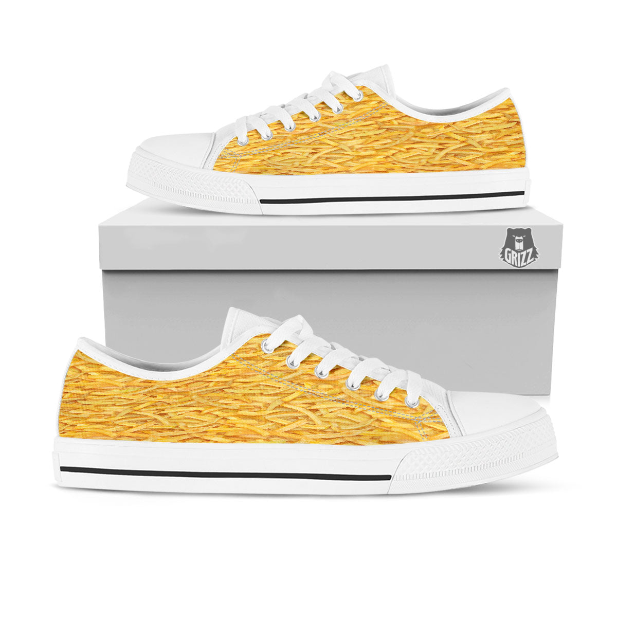 Texture French Fries Print White Low Top Shoes-grizzshop