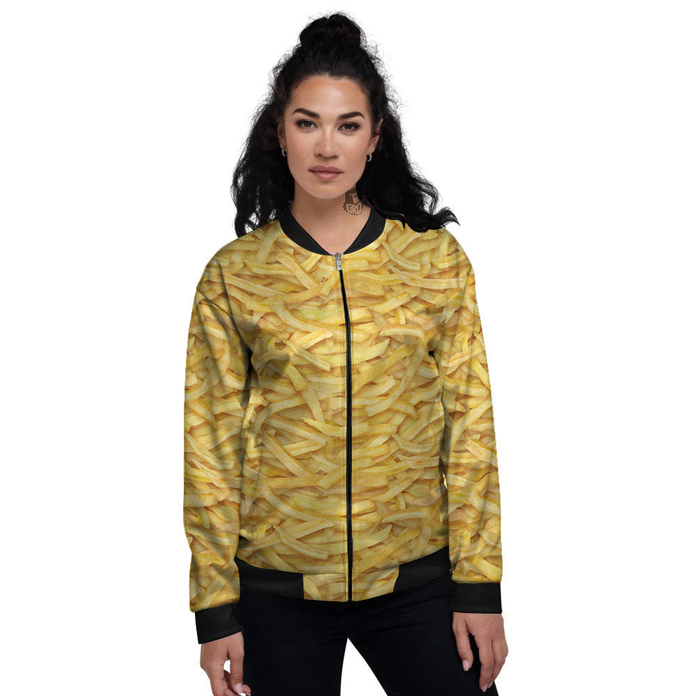 Texture French Fries Print Women's Bomber Jacket-grizzshop