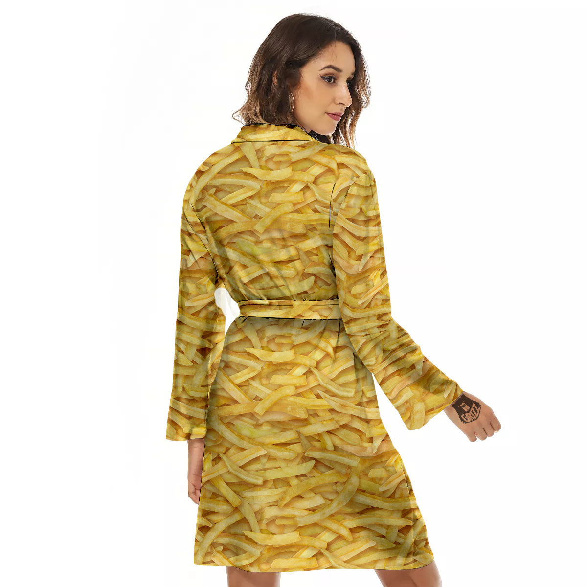 Texture French Fries Print Women's Robe-grizzshop