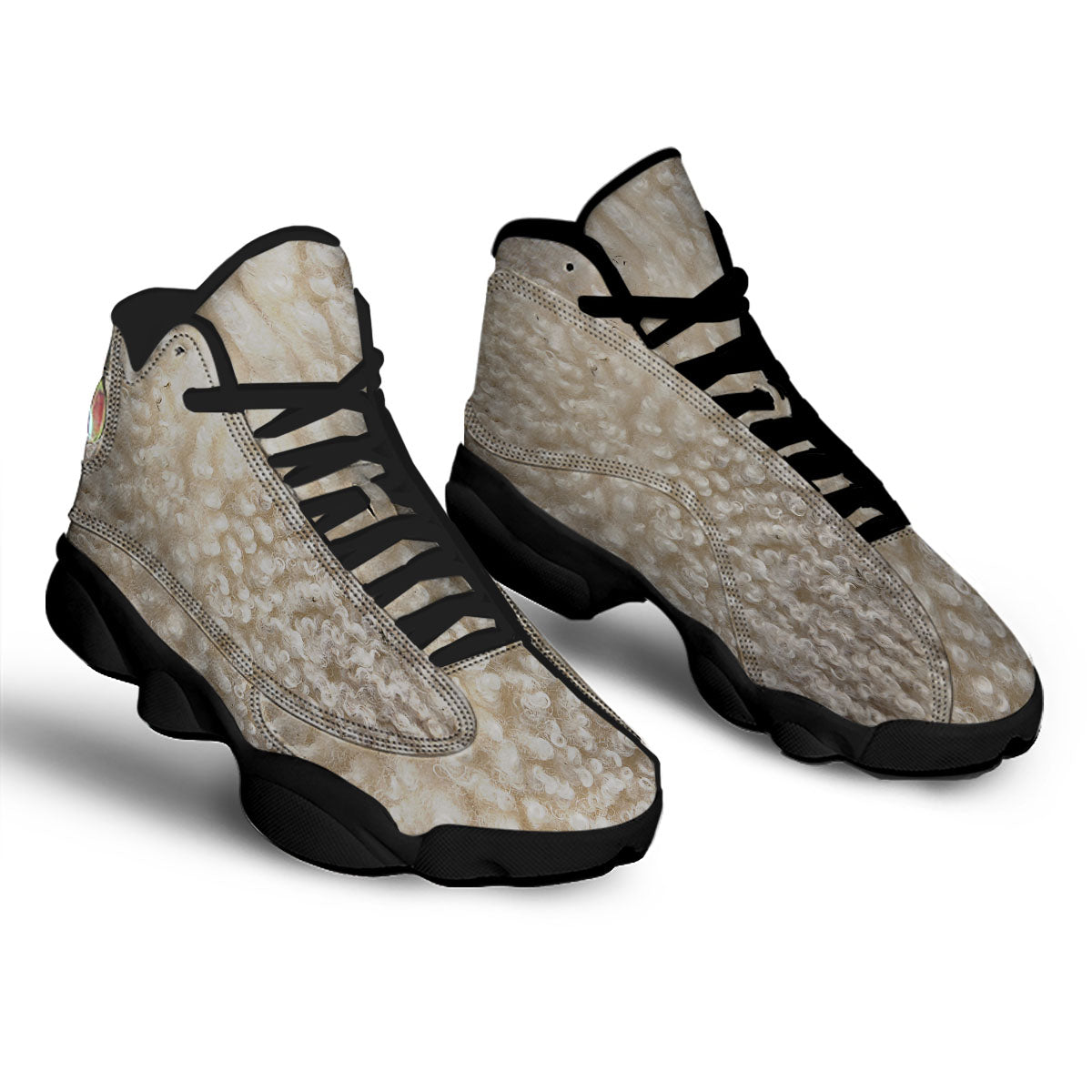 Texture Fur Sheep Print Black Basketball Shoes-grizzshop