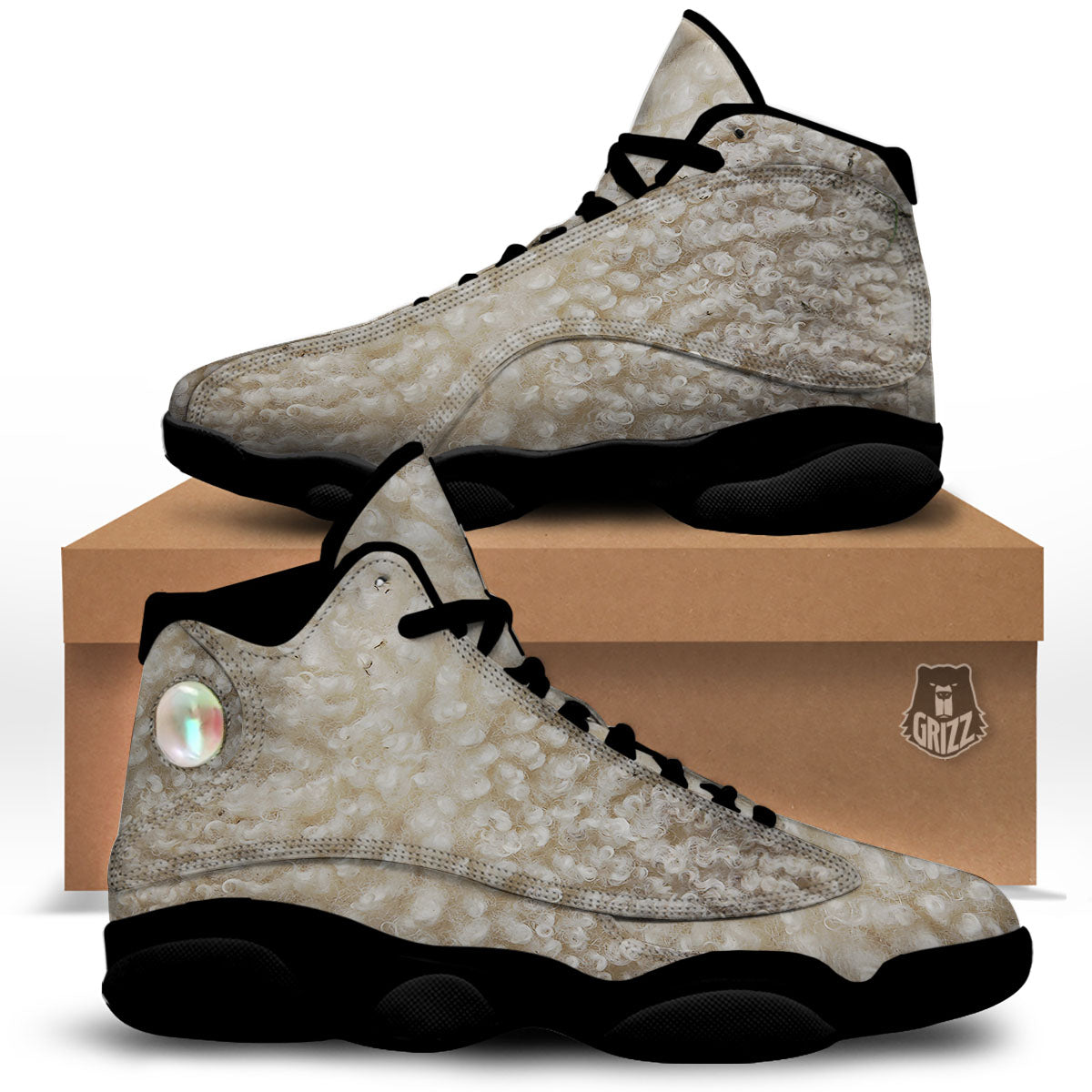 Texture Fur Sheep Print Black Basketball Shoes-grizzshop