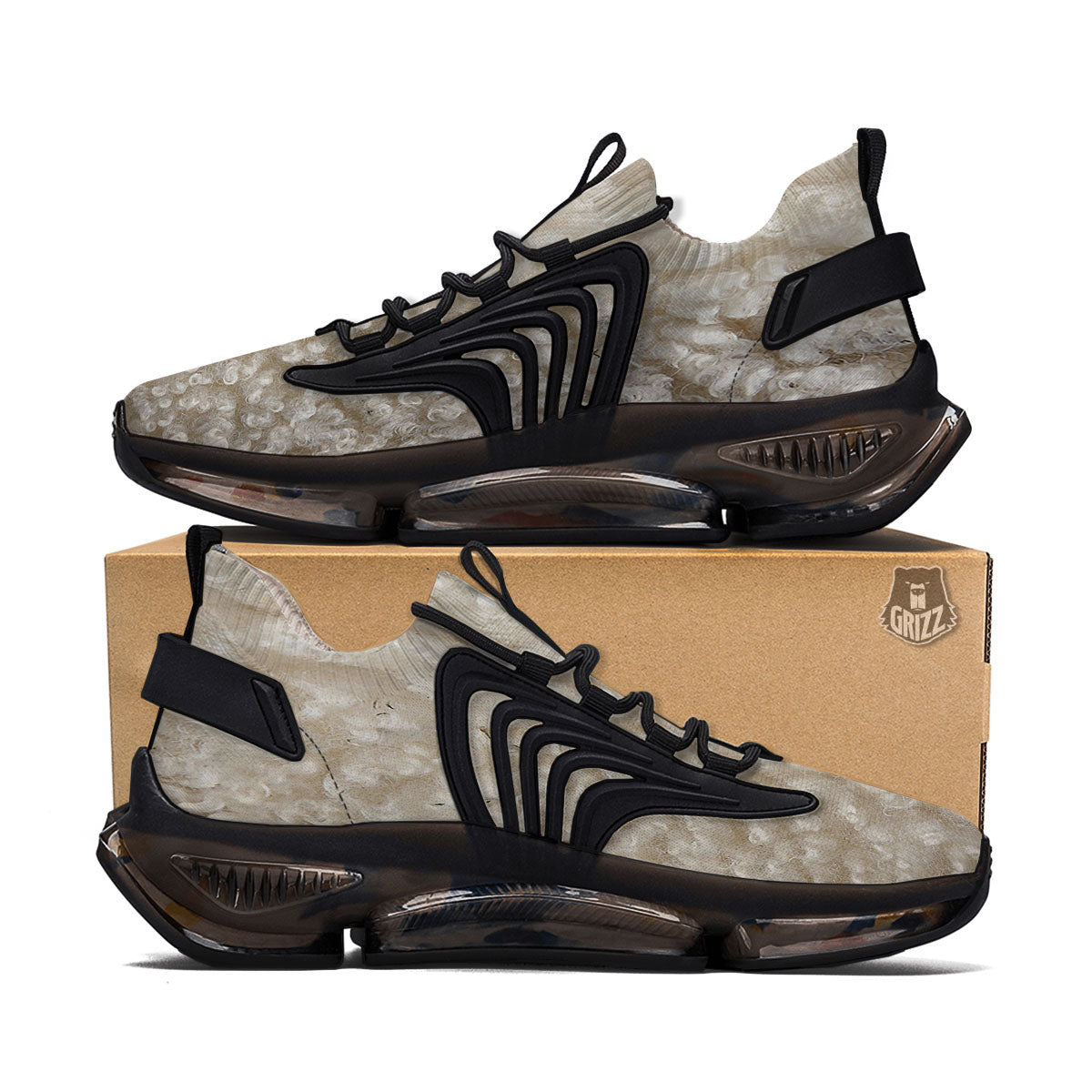 Texture Fur Sheep Print Black Gym Shoes-grizzshop