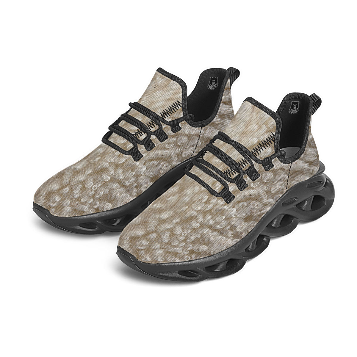 Texture Fur Sheep Print Black Running Shoes-grizzshop