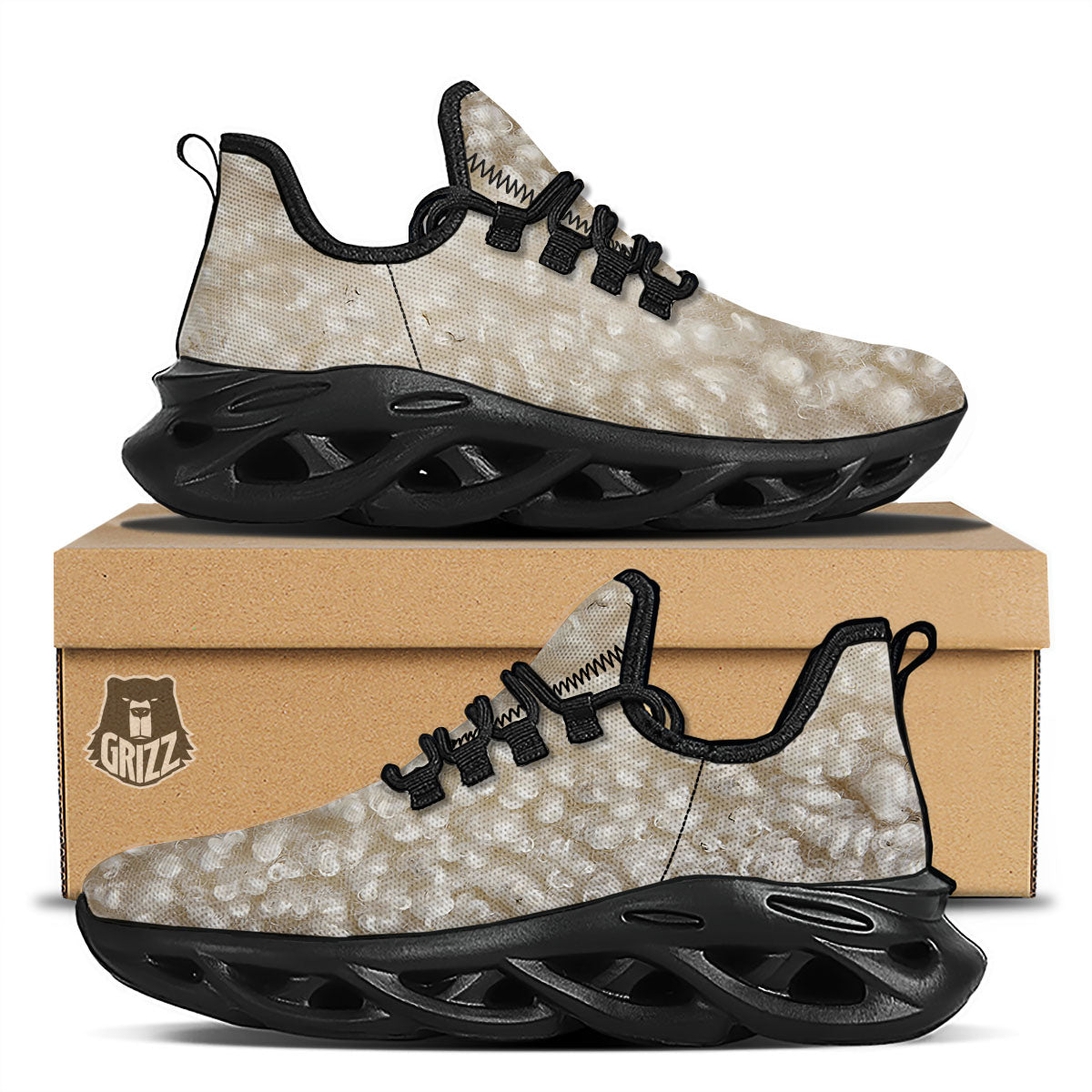 Texture Fur Sheep Print Black Running Shoes-grizzshop