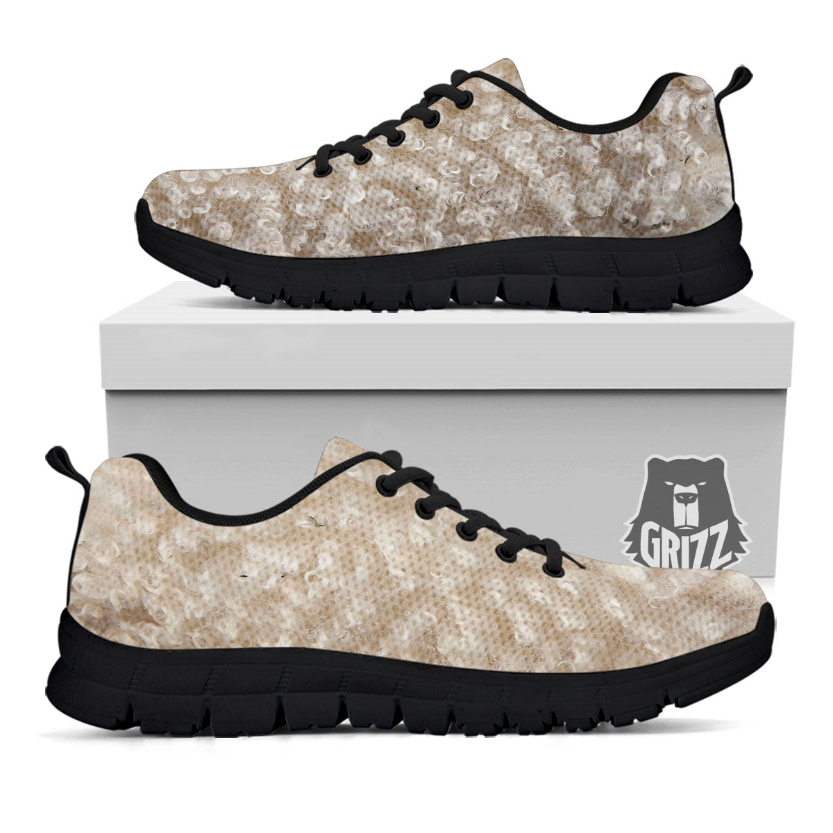 Texture Fur Sheep Print Black Sneaker-grizzshop