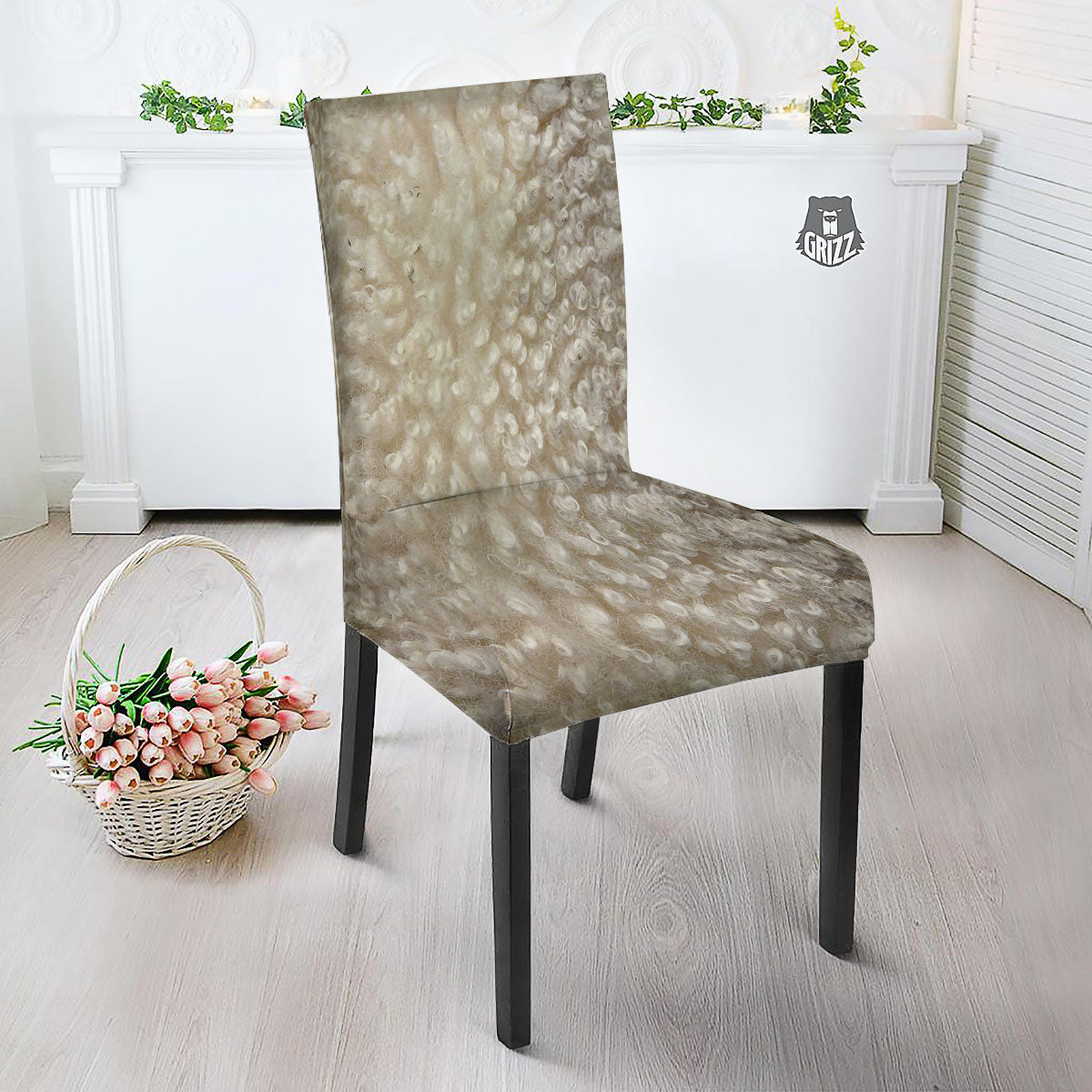 Texture Fur Sheep Print Dining Chair Slipcover-grizzshop