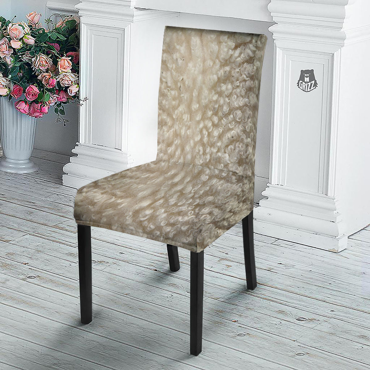 Texture Fur Sheep Print Dining Chair Slipcover-grizzshop