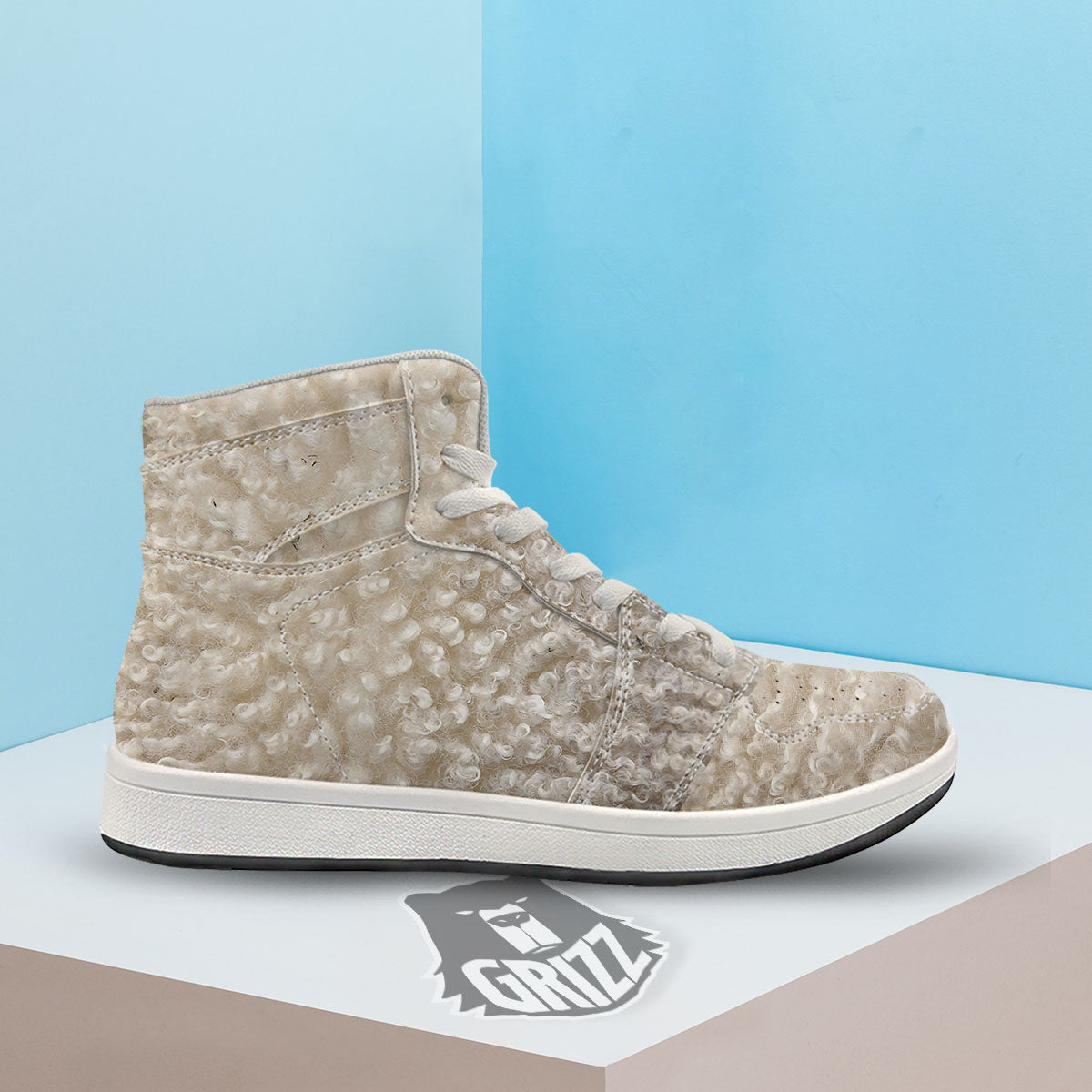 Texture Fur Sheep Print High Top Sneakers-grizzshop