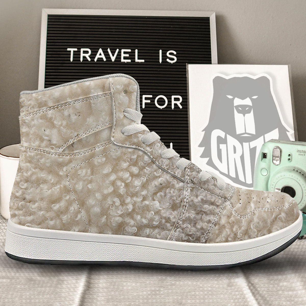 Texture Fur Sheep Print High Top Sneakers-grizzshop