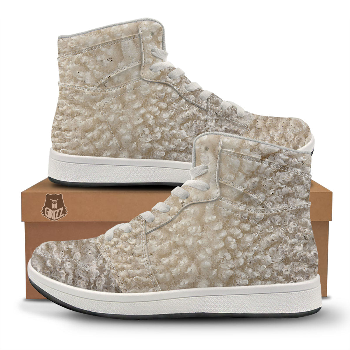 Texture Fur Sheep Print High Top Sneakers-grizzshop