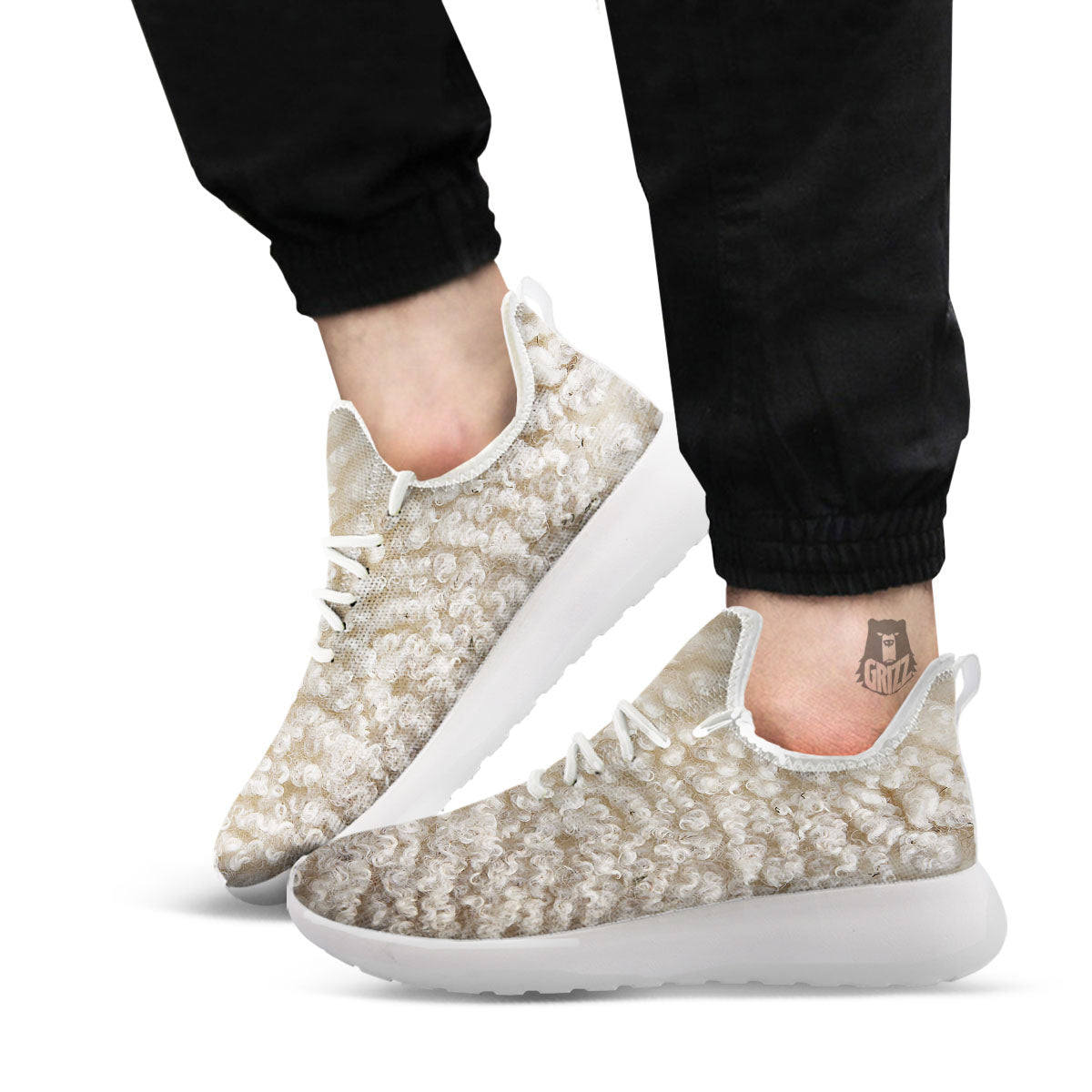 Texture Fur Sheep Print White Athletic Shoes-grizzshop