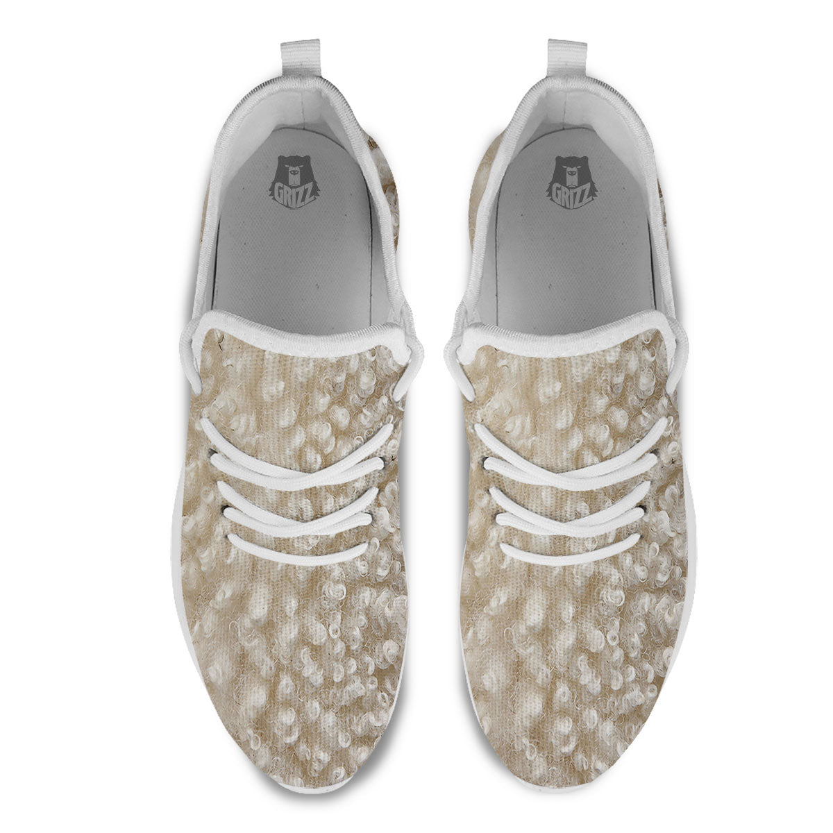 Texture Fur Sheep Print White Athletic Shoes-grizzshop