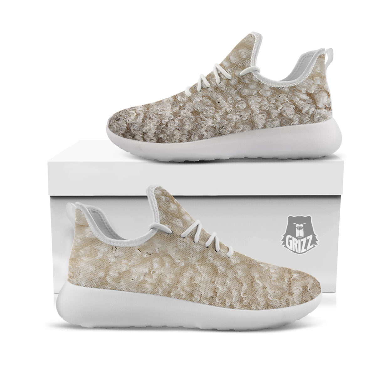 Texture Fur Sheep Print White Athletic Shoes-grizzshop