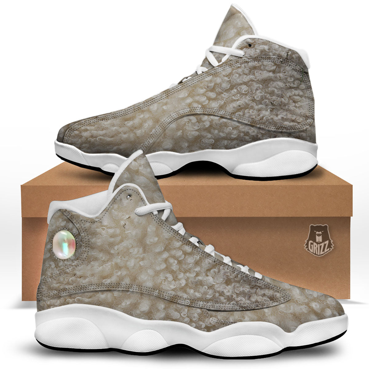 Texture Fur Sheep Print White Basketball Shoes-grizzshop
