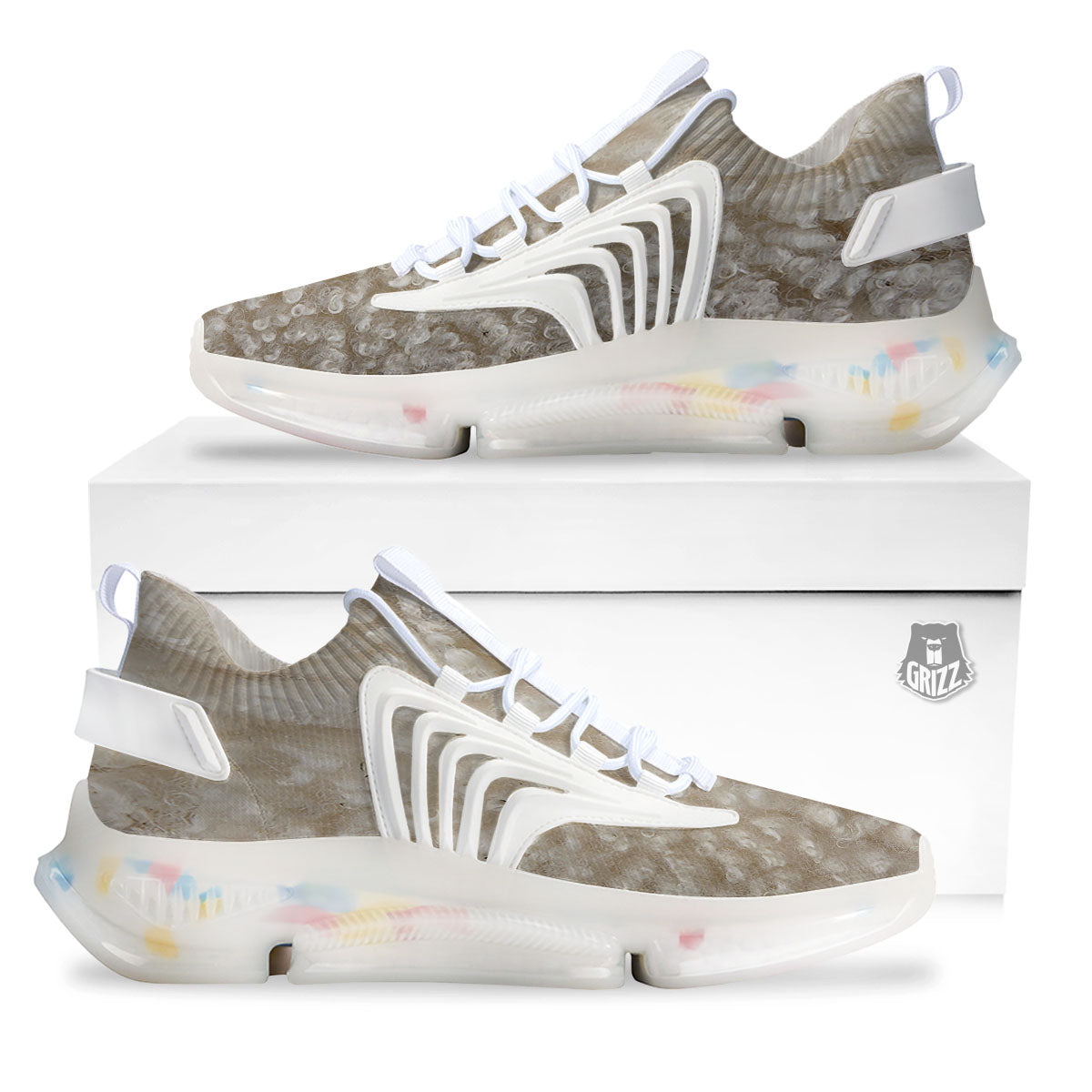 Texture Fur Sheep Print White Gym Shoes-grizzshop