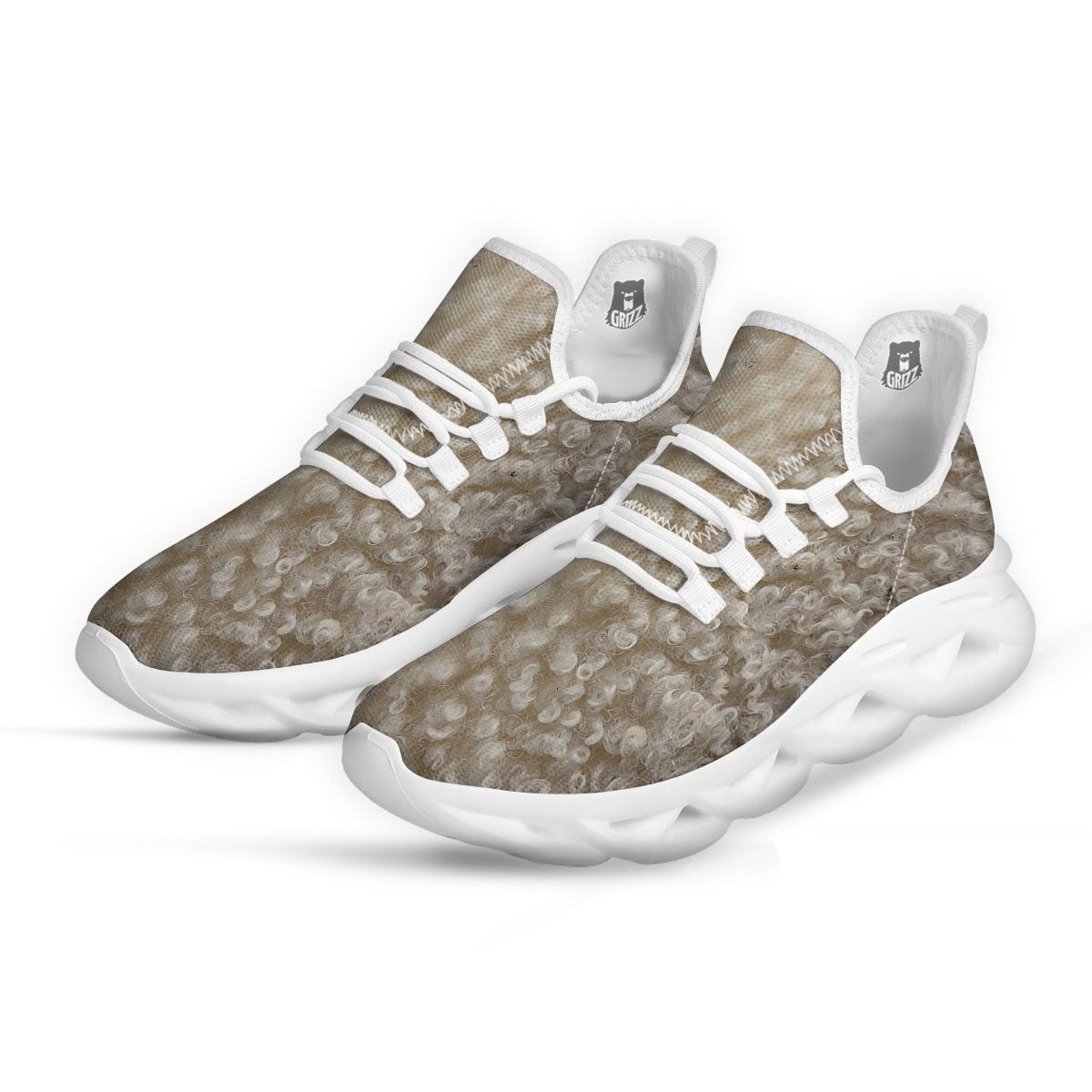 Texture Fur Sheep Print White Running Shoes-grizzshop