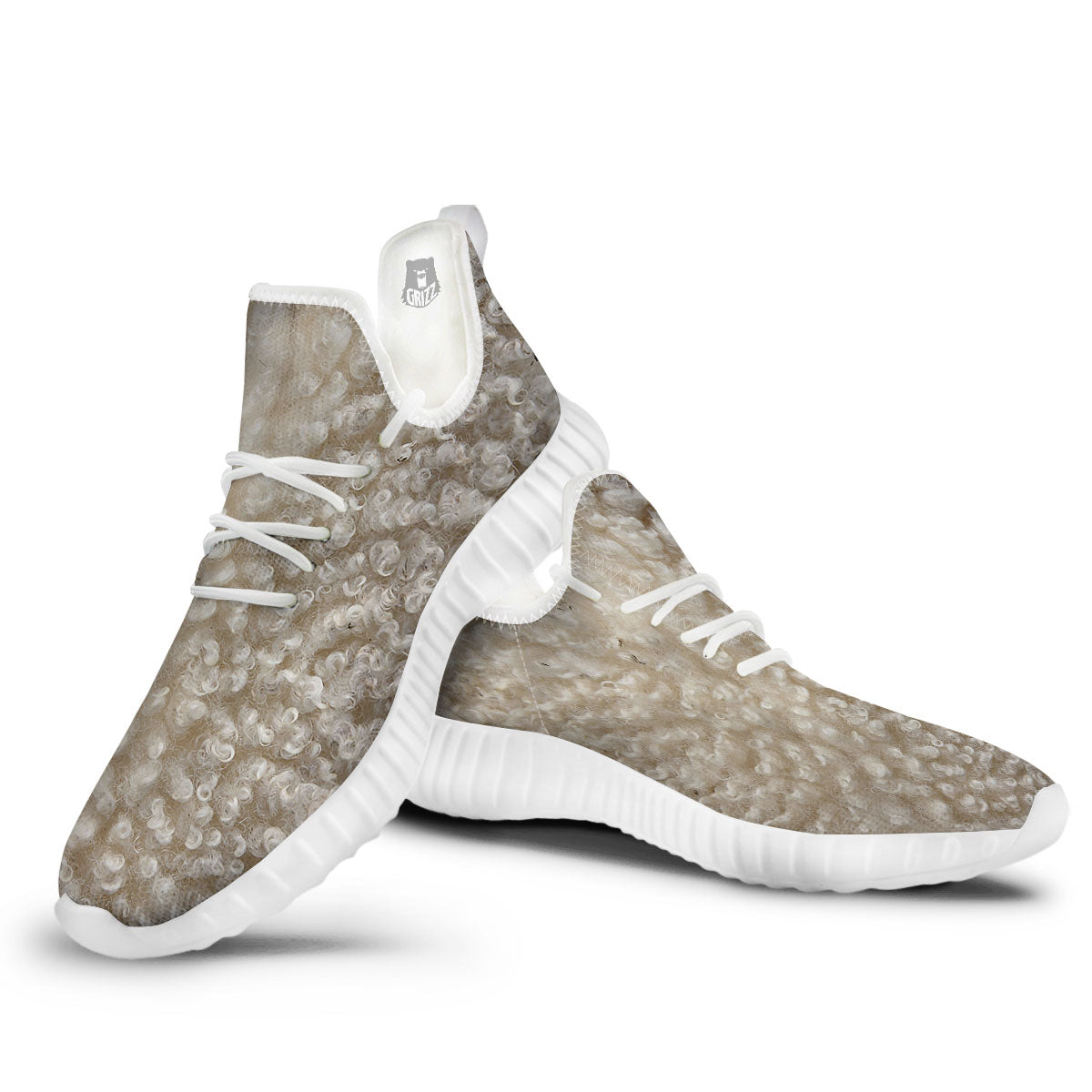Texture Fur Sheep Print White Walking Shoes-grizzshop