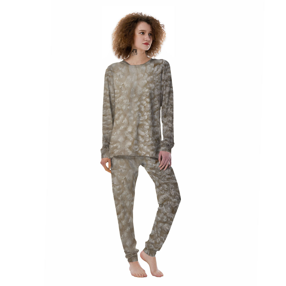 Texture Fur Sheep Print Women's Pajamas-grizzshop