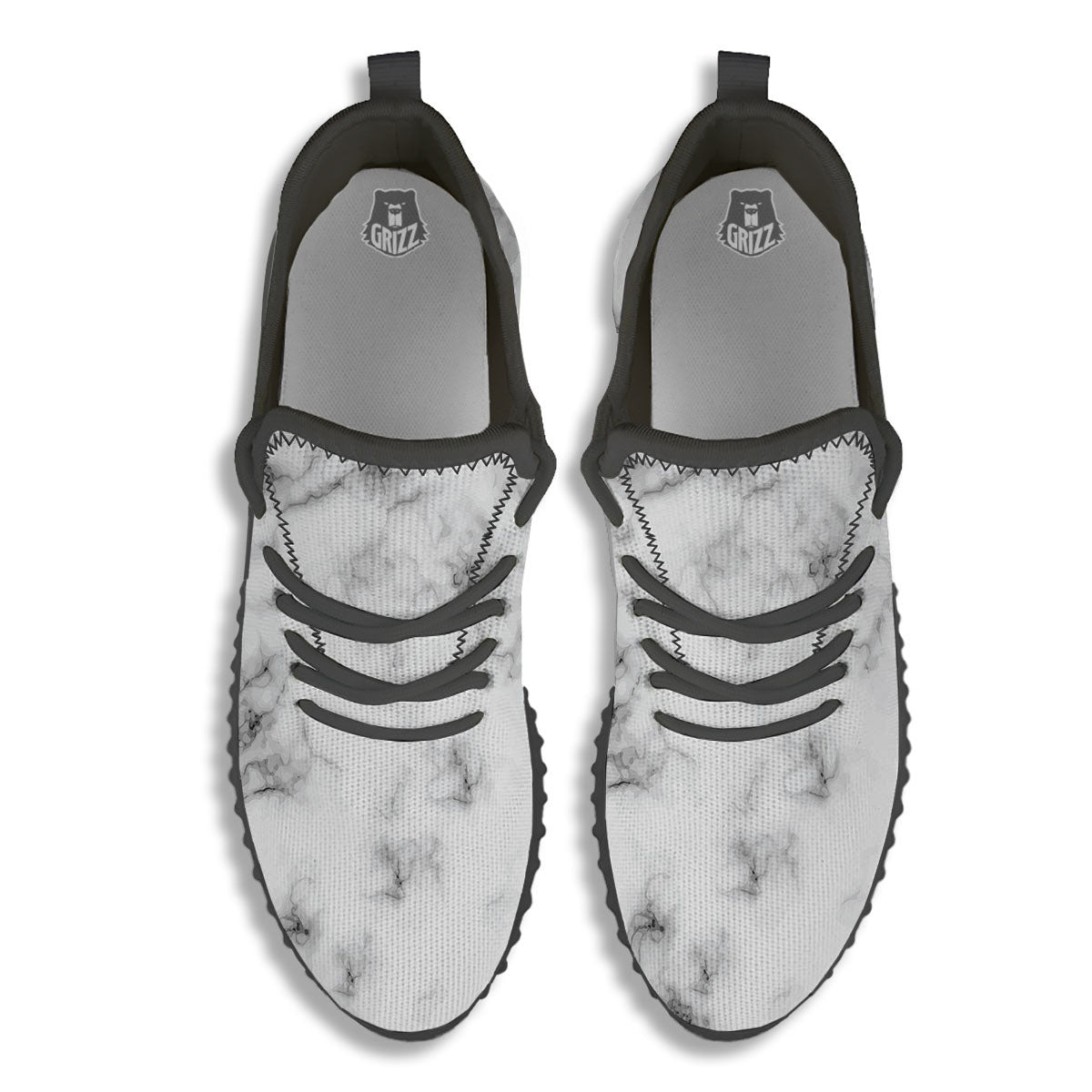 Texture Grey Marble Print Black Walking Shoes-grizzshop