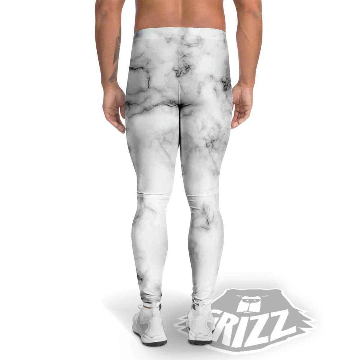 Texture Grey Marble Print Men's Leggings-grizzshop