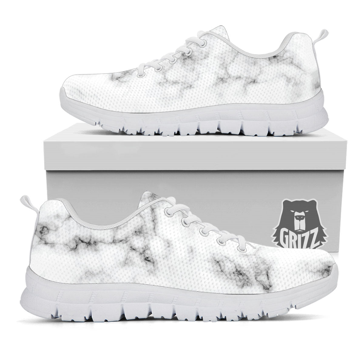 Texture Grey Marble Print White Sneaker-grizzshop