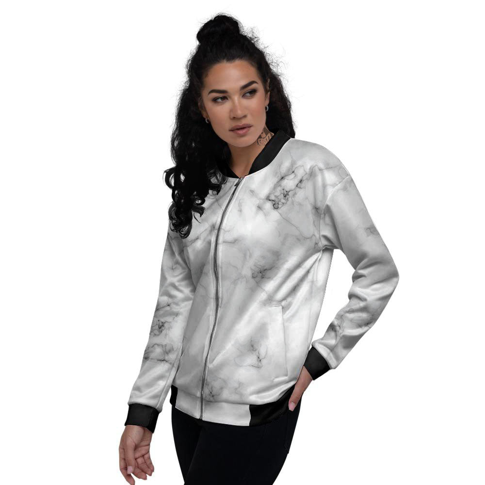 Texture Grey Marble Print Women's Bomber Jacket-grizzshop