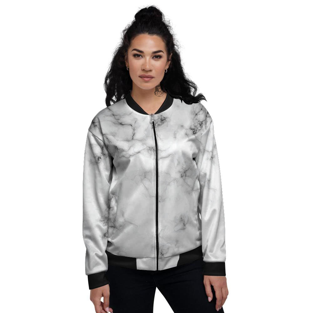 Texture Grey Marble Print Women's Bomber Jacket-grizzshop