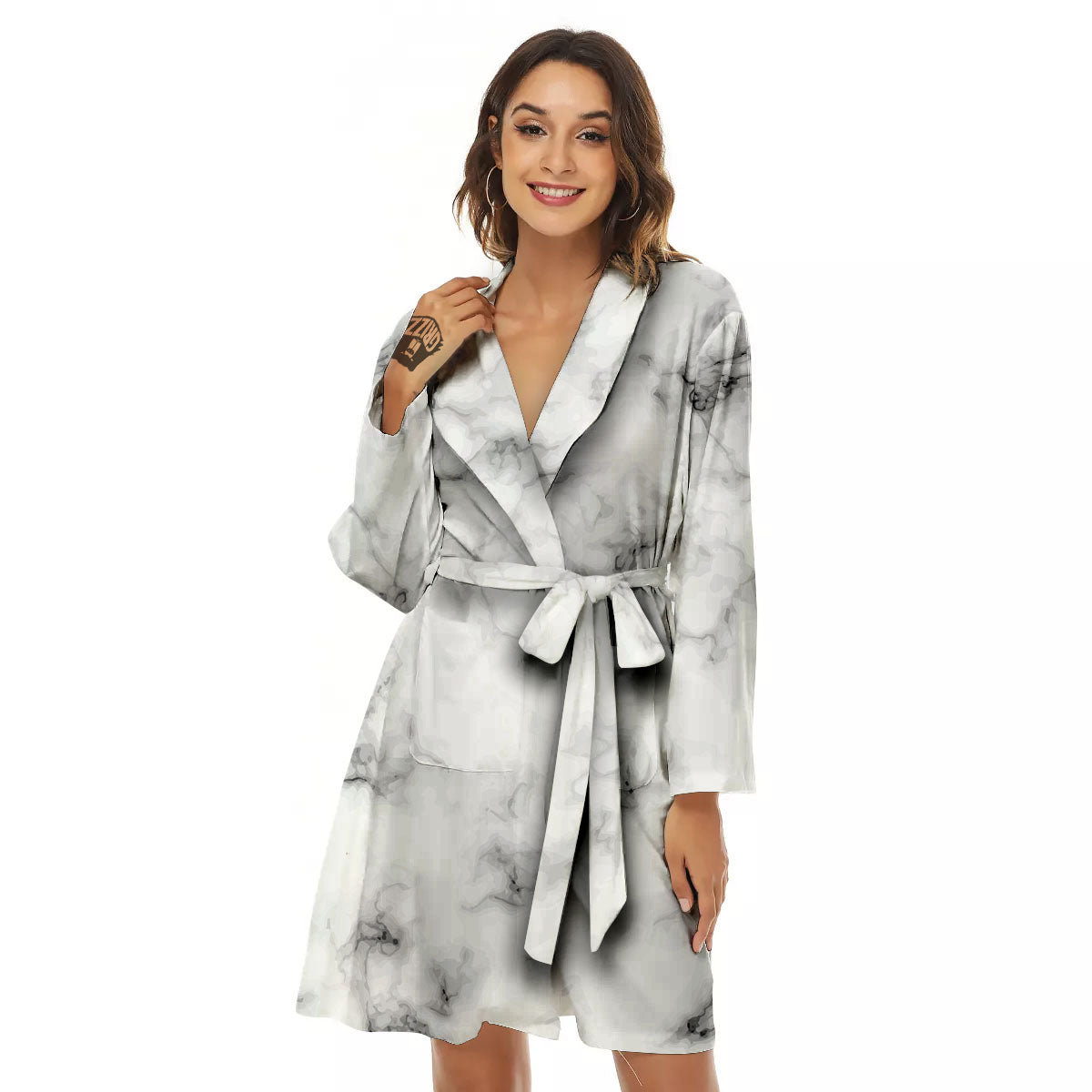 Texture Grey Marble Print Women's Robe-grizzshop