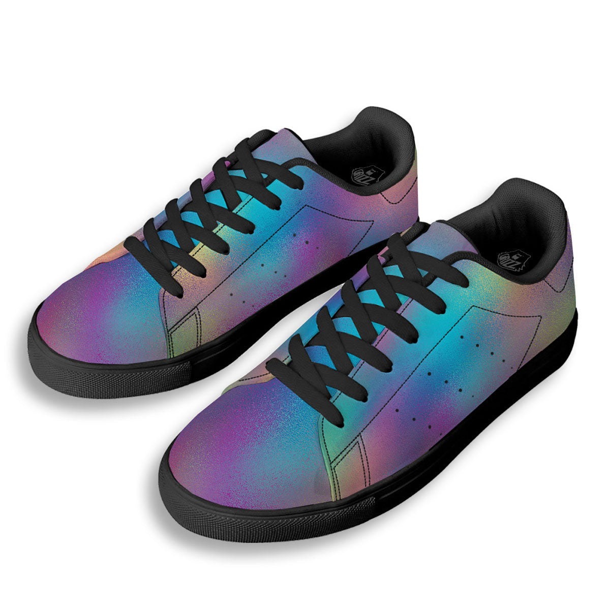 Texture Holographic Print Black Low Top Sneakers-grizzshop