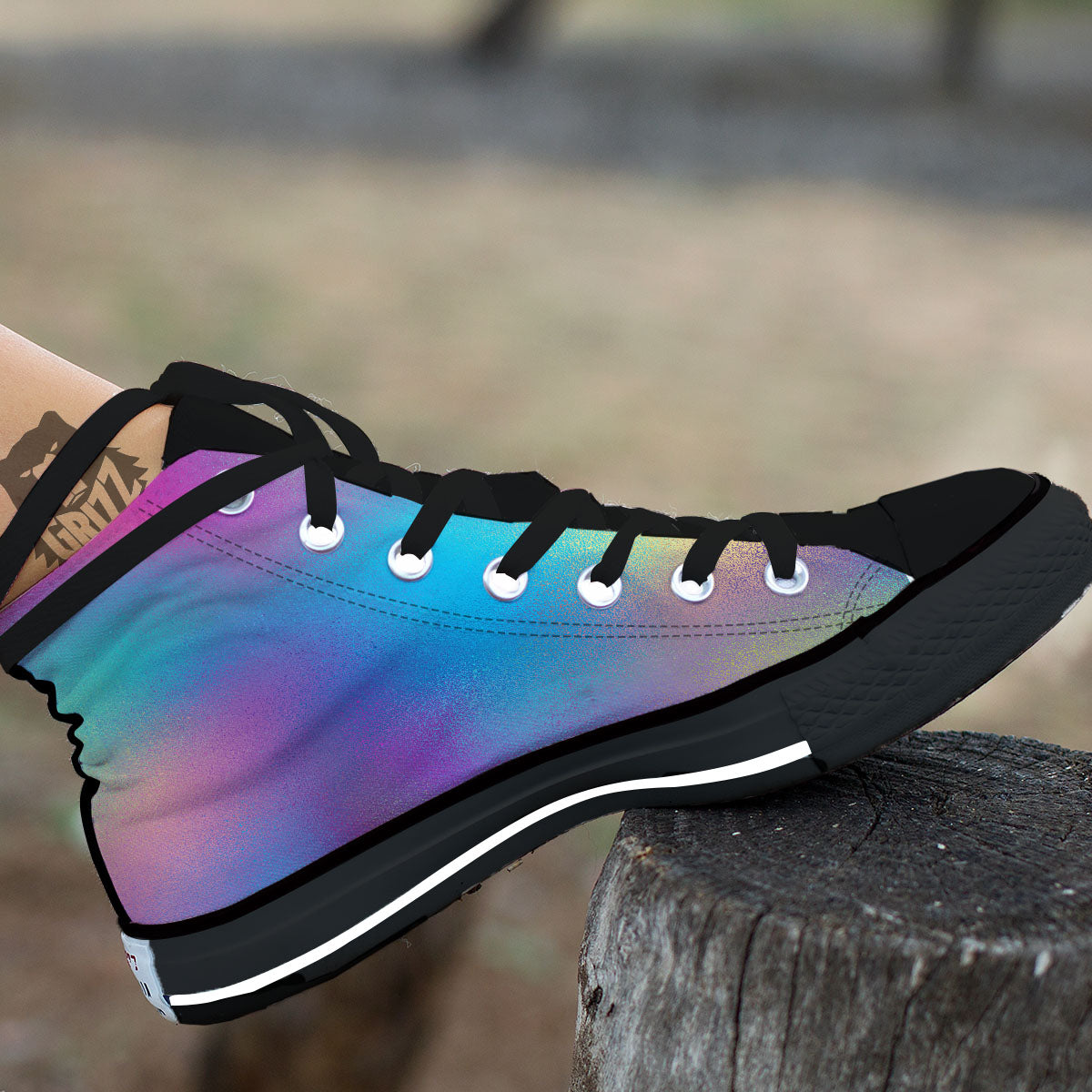Texture Holographic Print High Top Shoes-grizzshop