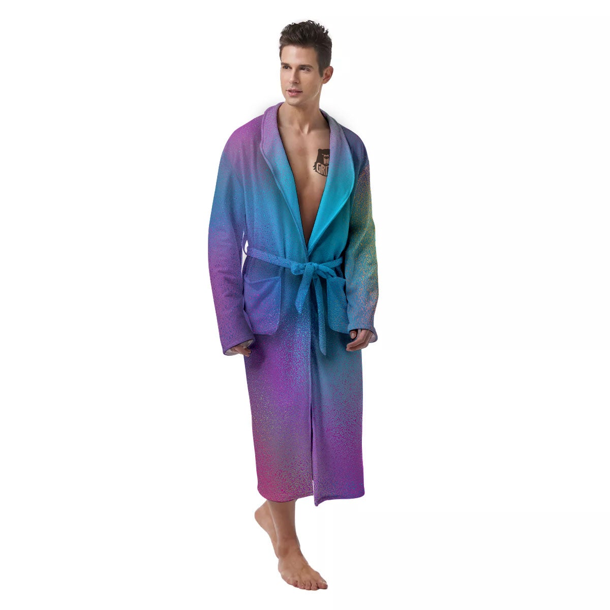 Texture Holographic Print Men's Robe-grizzshop