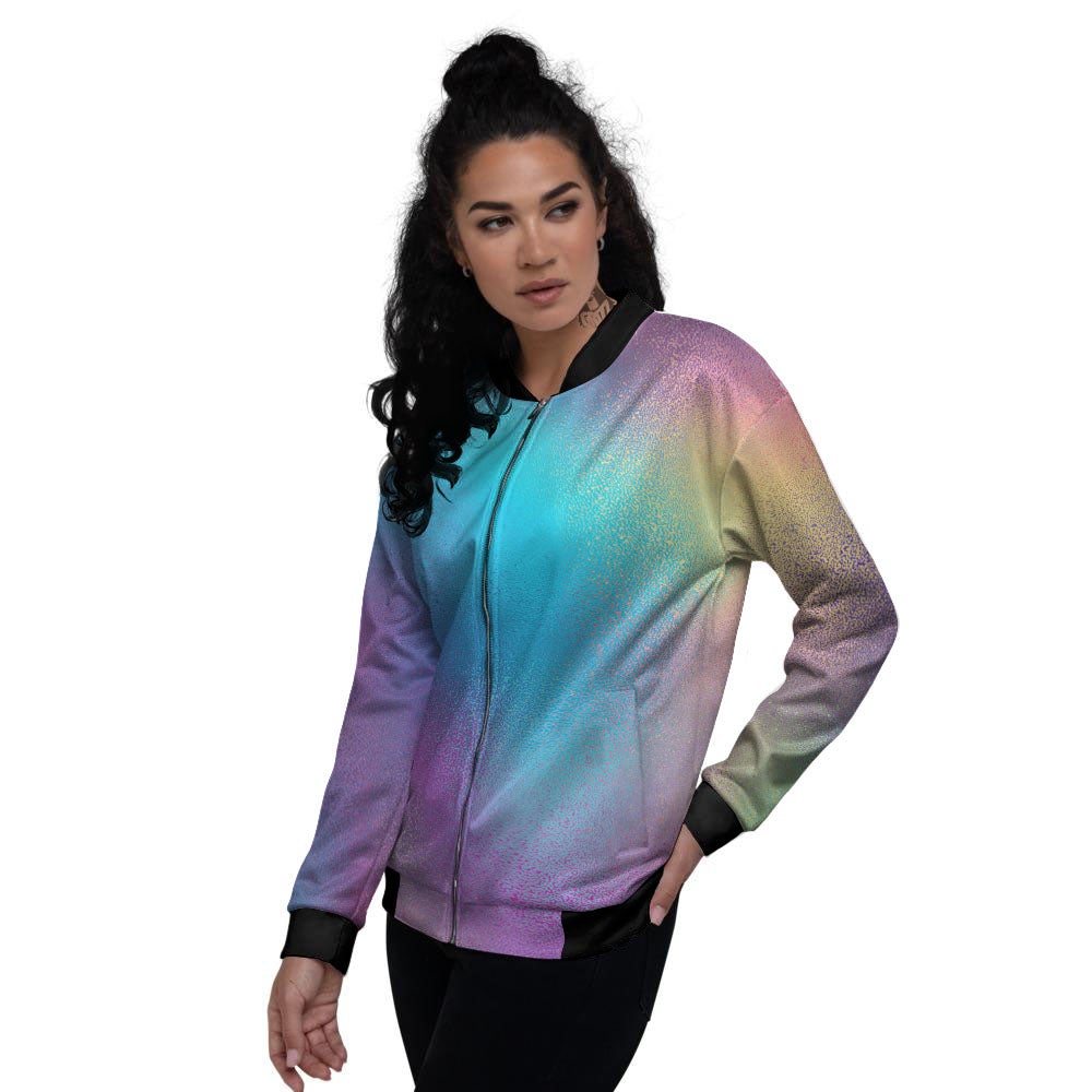 Texture Holographic Print Women's Bomber Jacket-grizzshop