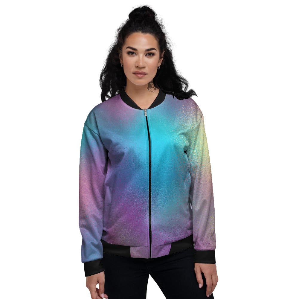 Texture Holographic Print Women's Bomber Jacket-grizzshop