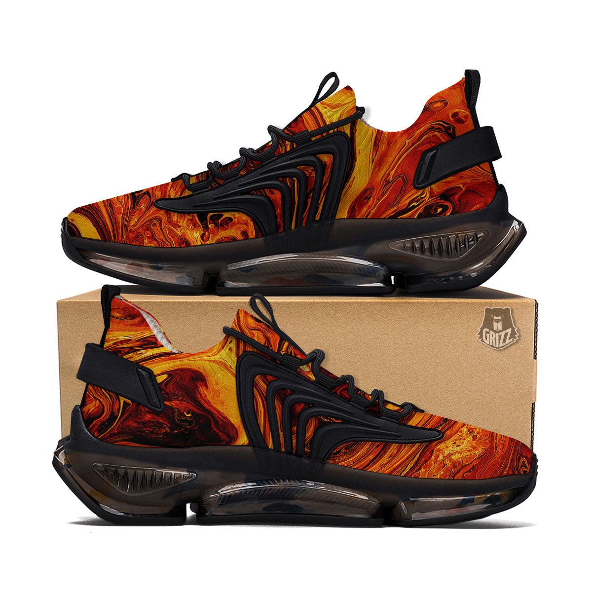 Texture Lava Print Black Gym Shoes-grizzshop