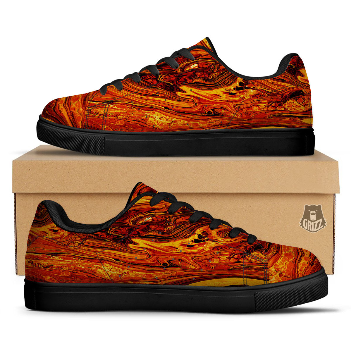 Texture Lava Print Black Low Top Sneakers-grizzshop