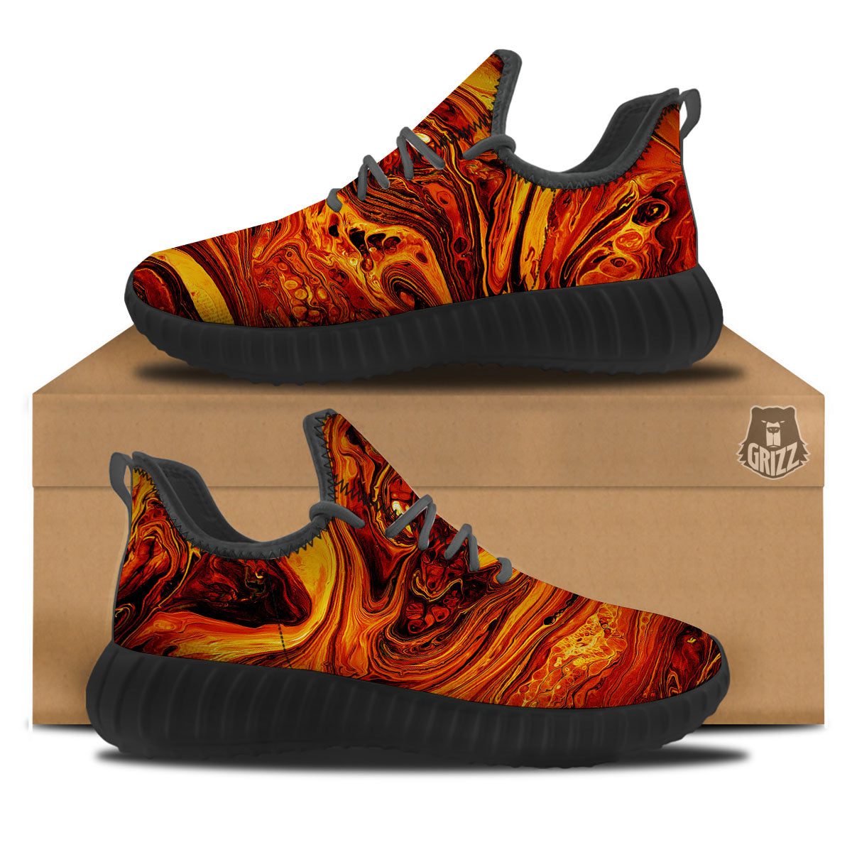 Texture Lava Print Black Walking Shoes-grizzshop