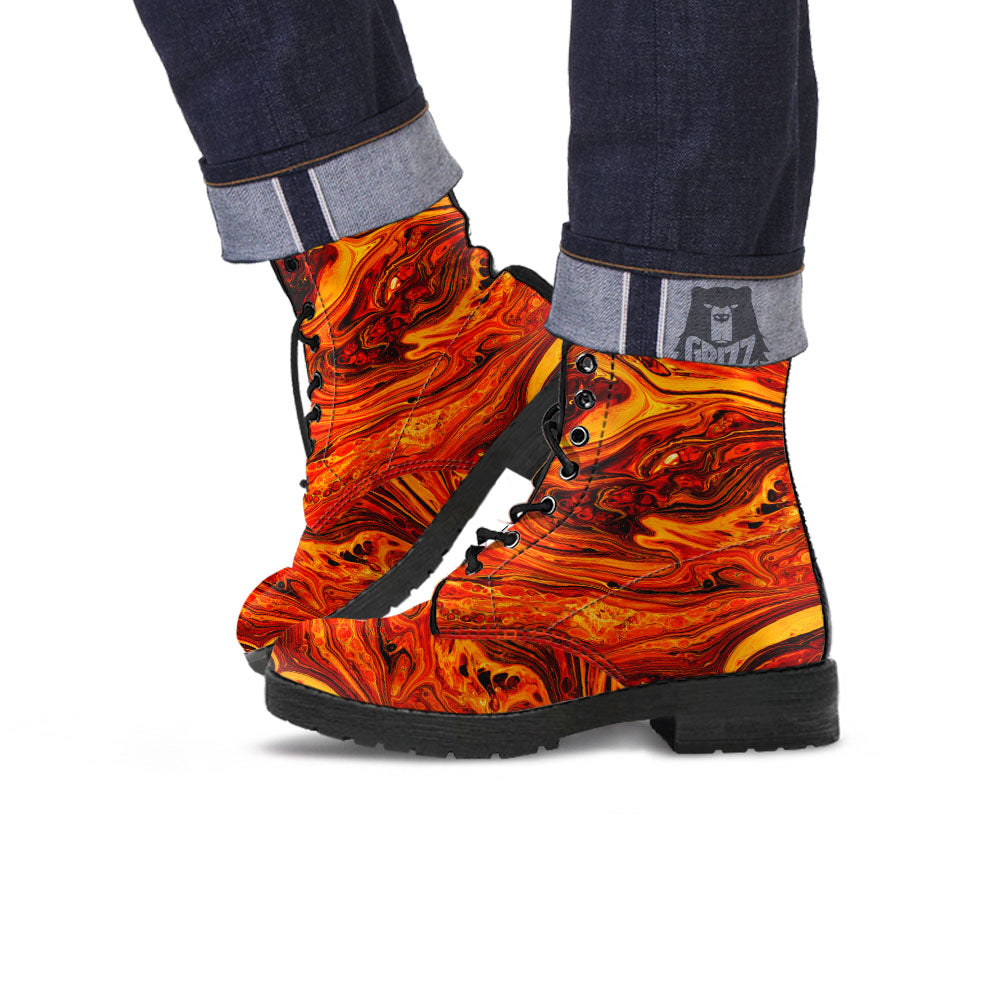 Texture Lava Print Leather Boots-grizzshop