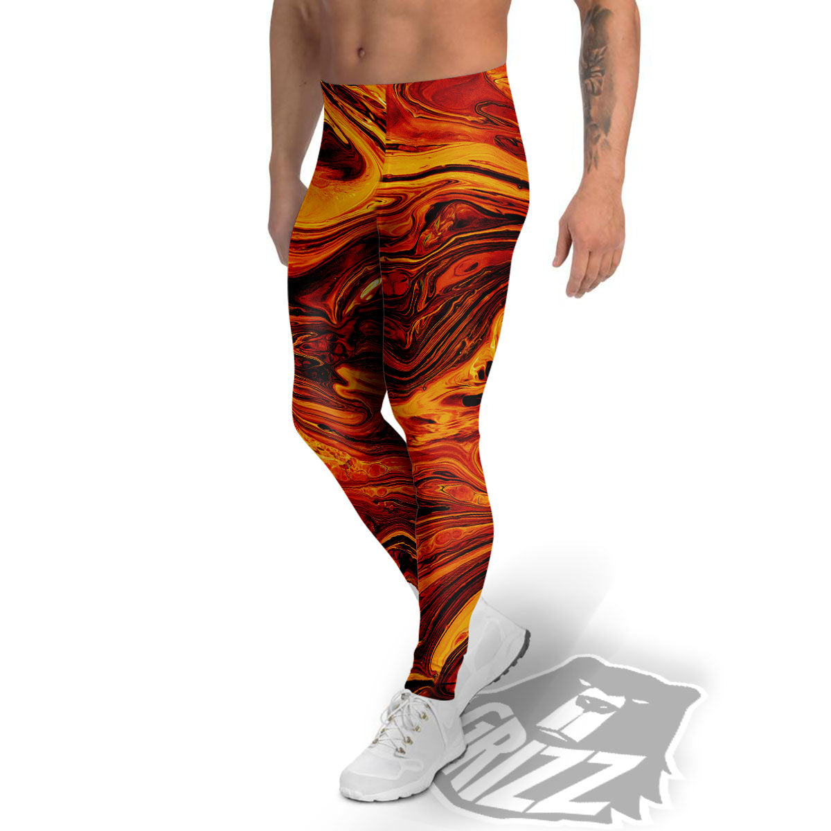 Texture Lava Print Men's Leggings-grizzshop