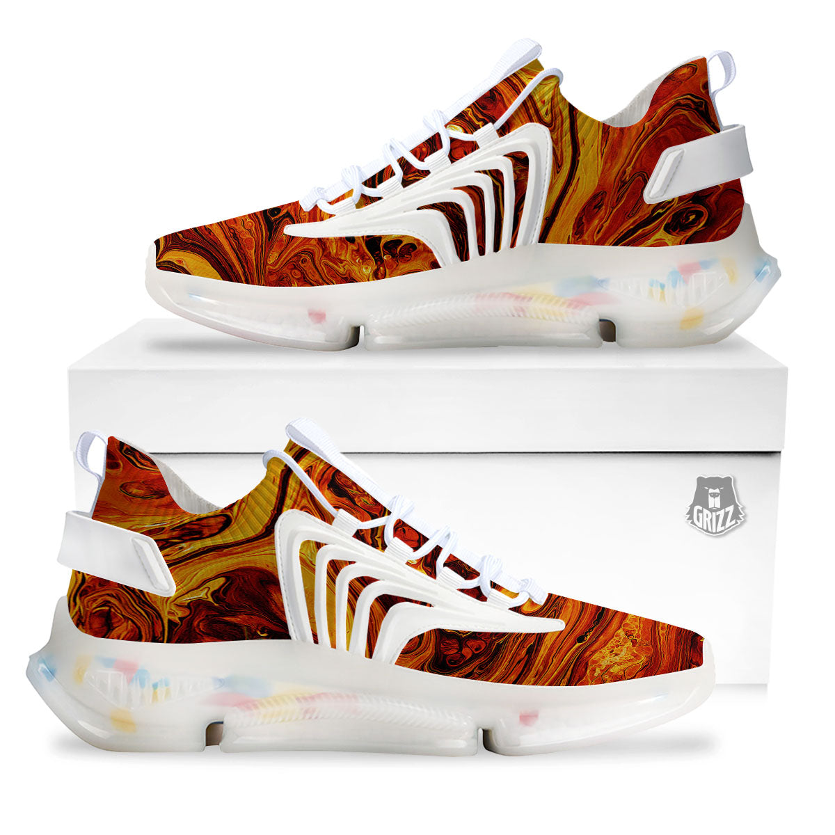 Texture Lava Print White Gym Shoes-grizzshop