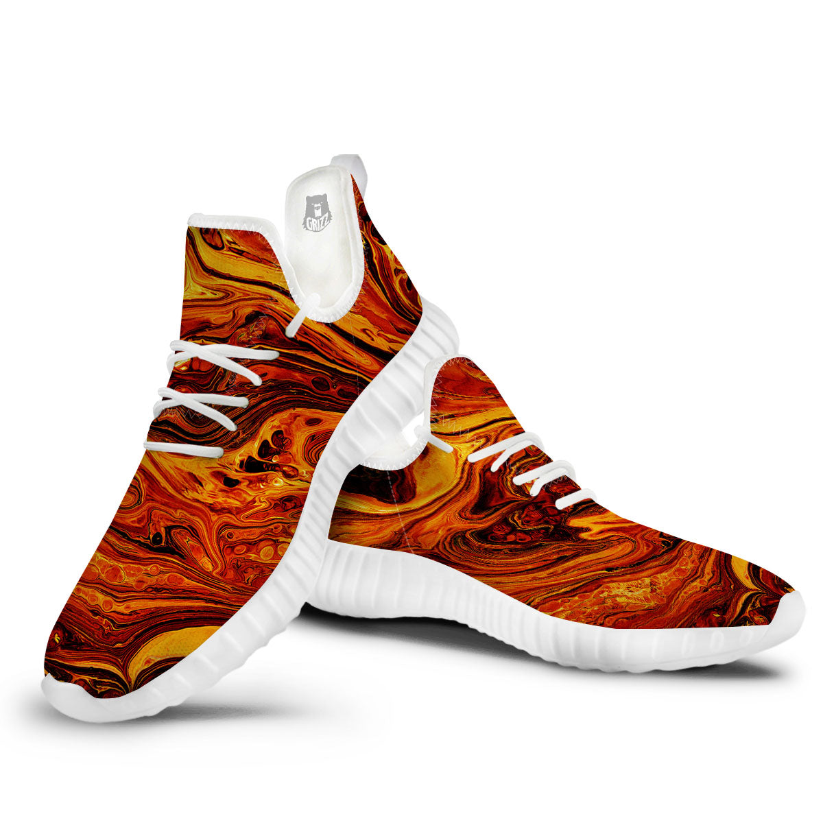 Texture Lava Print White Walking Shoes-grizzshop