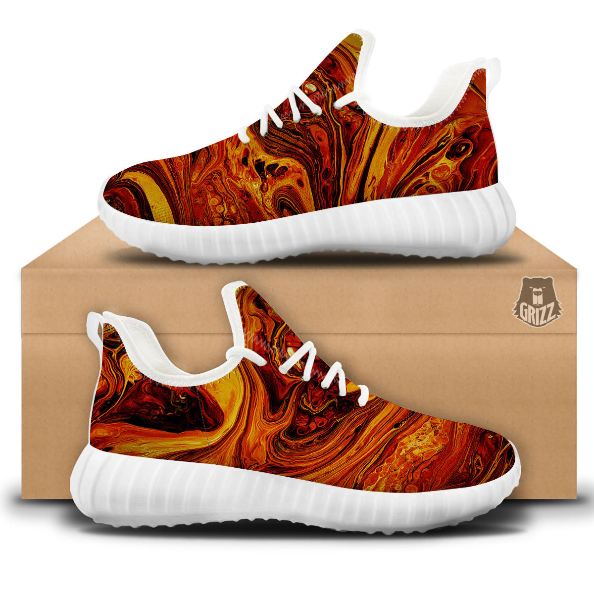 Texture Lava Print White Walking Shoes-grizzshop