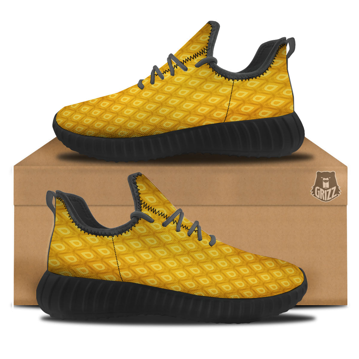 Texture Pineapple Print Pattern Black Walking Shoes-grizzshop