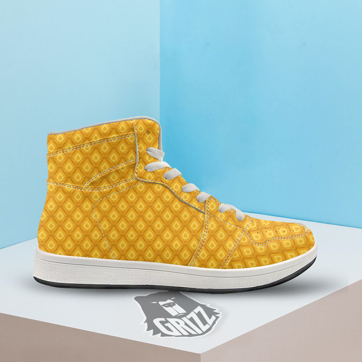 Texture Pineapple Print Pattern High Top Sneakers-grizzshop