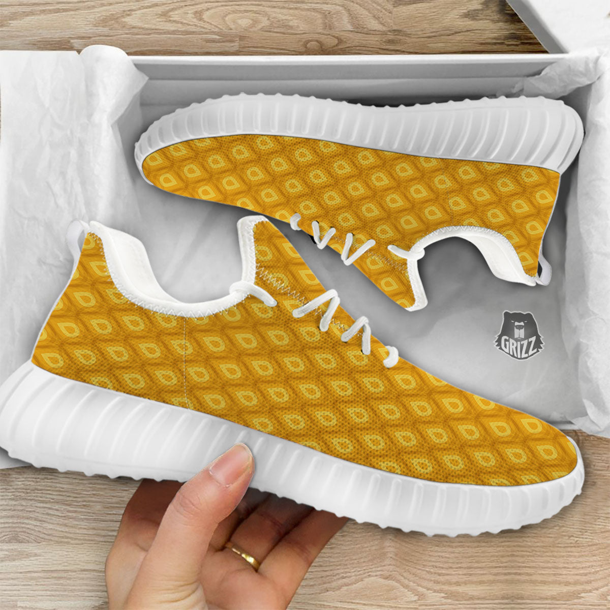 Texture Pineapple Print Pattern White Walking Shoes-grizzshop